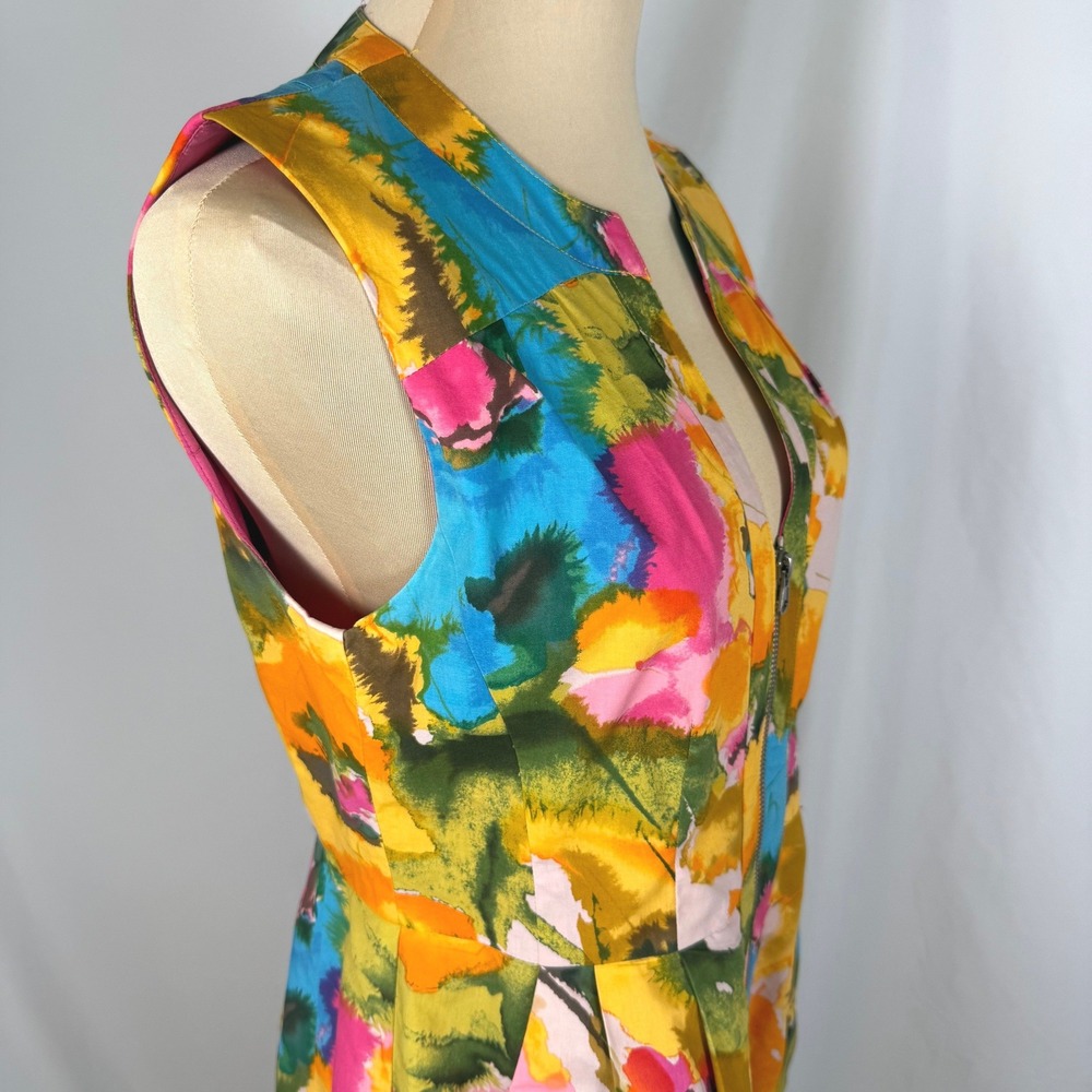 Nanette Lepore Bright Watercolor Zip Front Cotton Dress Size 4 Pockets EUC - Picture 6 of 12